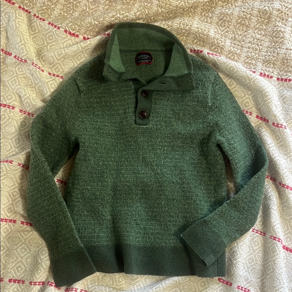 Untickit Forest Green children’s  Button-Up Sweater merino wool